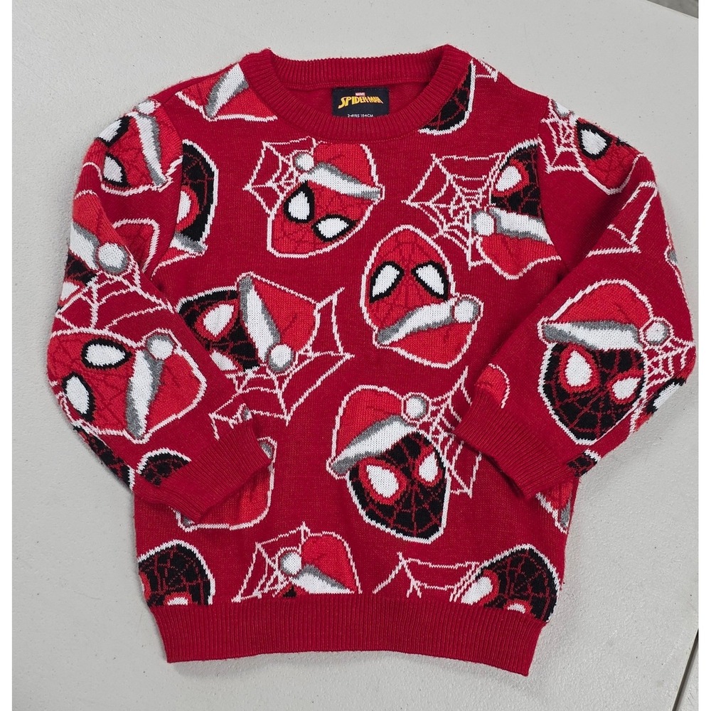 Marvel Spider-Man Kids Christmas Sweater Red Santa Hat Holiday Pullover 3-4Y